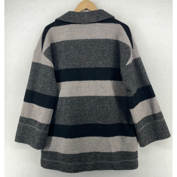 ROOTS CANADA Cardigan Womens M Boiled Wool Blend Striped Open Front Gray Black - Picture 3 of 12